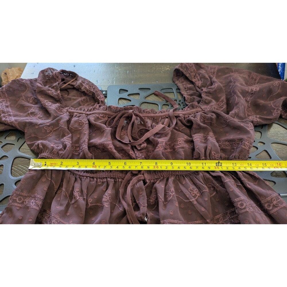 Altard State Sheer Maxi Duster Tie Front Dress M Embroidered Fairy Grunge Brown - Picture 13 of 15